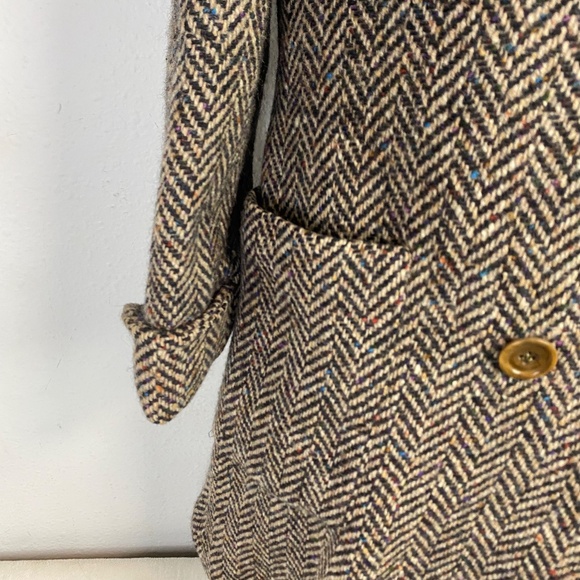Paul Levy Womens M Midi Herringbone Double Breasted Tweed Fray Cuffs Silk Blend - Picture 4 of 11